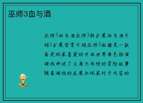 巫师3血与酒